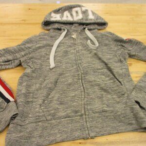 Reflex Heather Gray Full Zip Hoodie Sweatshirt "Love" Hood w/ Stripes Size XL